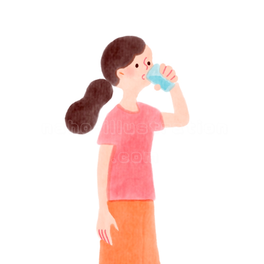 水彩のようなタッチで描いた水を飲む女性